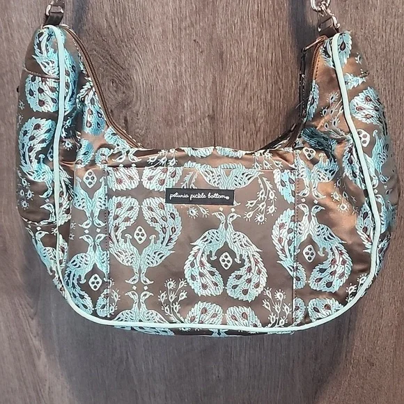 Petunia Pickle Bottom baby chic diaper bag nwot teal/brown vintage - Picture 6 of 11